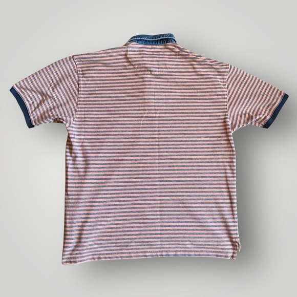 Eddie Bauer Shirt Men XL Blue Pink Striped Vintage Polo Cotton Denim Collar - Picture 2 of 5